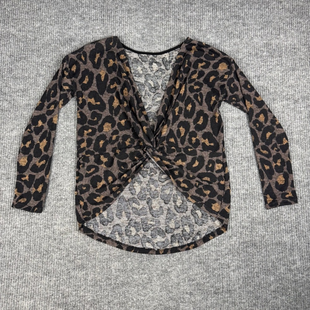 La Bella Vida Twist Front Top Womens S Leopard Print Long Sleeve Made in USA Y2K